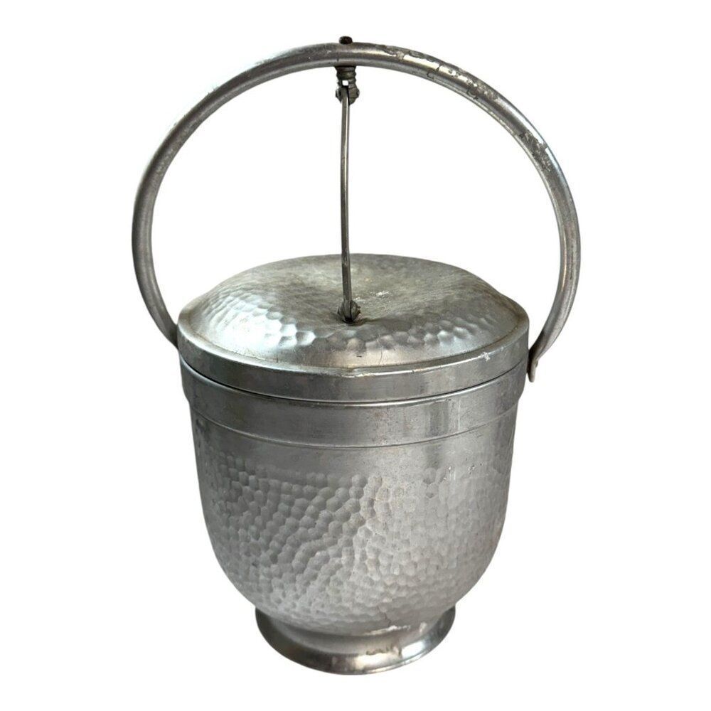 Vintage MCM Modern Nasco Italy Hammered Aluminum Ice Bucket With Lid & Handle